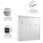 Blanc / Antigua / Gris écorce / Lit escamotable double gris écorce et blanc avec armoire et organiseur de placard – 84"L, 2 couchages
