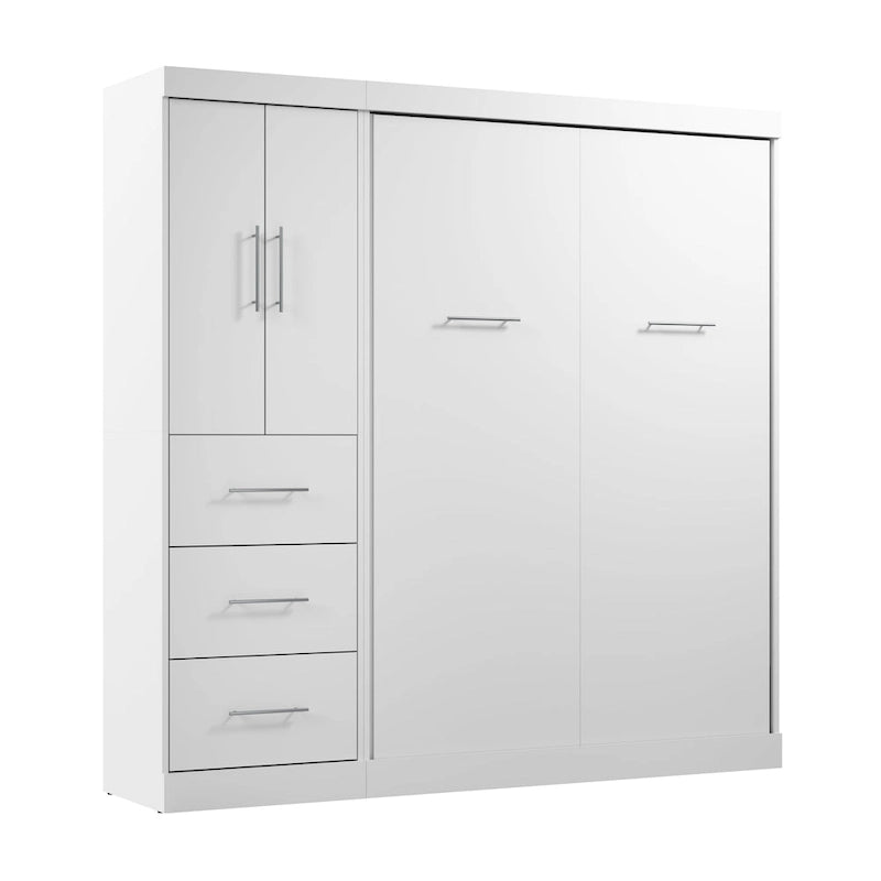 Blanc / Antigua / Gris écorce / Lit escamotable double gris écorce et blanc avec armoire et organiseur de placard – 84"L, 2 couchages