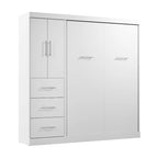 Blanc / Antigua / Gris écorce / Lit escamotable double gris écorce et blanc avec armoire et organiseur de placard – 84"L, 2 couchages