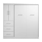 Blanc / Antigua / Gris écorce / Lit escamotable double gris écorce et blanc avec armoire et organiseur de placard – 84"L, 2 couchages