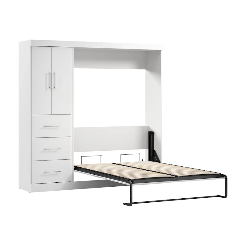 Blanc / Antigua / Gris écorce / Lit escamotable double gris écorce et blanc avec armoire et organiseur de placard – 84"L, 2 couchages