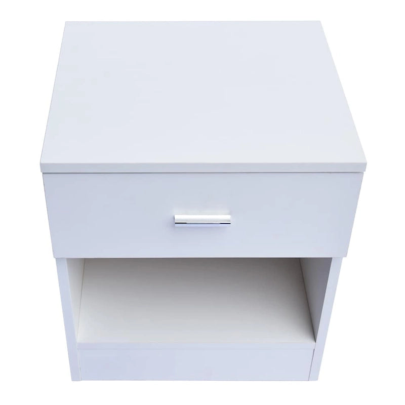 Table de chevet blanche/noire à 1 tiroir avec poignée en métal – Style moderne, usage unique