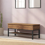 Banc de rangement relevable rustique en chêne/noyer/gris avec étagère inférieure – Style rustique, pour 1 à 2 personnes
