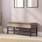 Banc de rangement relevable rustique en chêne/noyer/gris avec étagère inférieure – Style rustique, pour 1 à 2 personnes