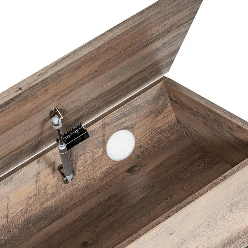 Banc de rangement relevable rustique en chêne/noyer/gris avec étagère inférieure – Style rustique, pour 1 à 2 personnes