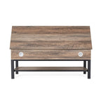 Banc de rangement relevable rustique en chêne/noyer/gris avec étagère inférieure – Style rustique, pour 1 à 2 personnes