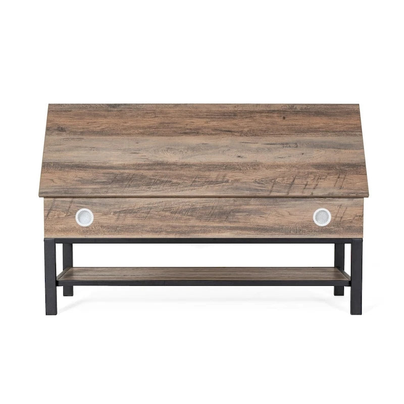Banc de rangement relevable rustique en chêne/noyer/gris avec étagère inférieure – Style rustique, pour 1 à 2 personnes