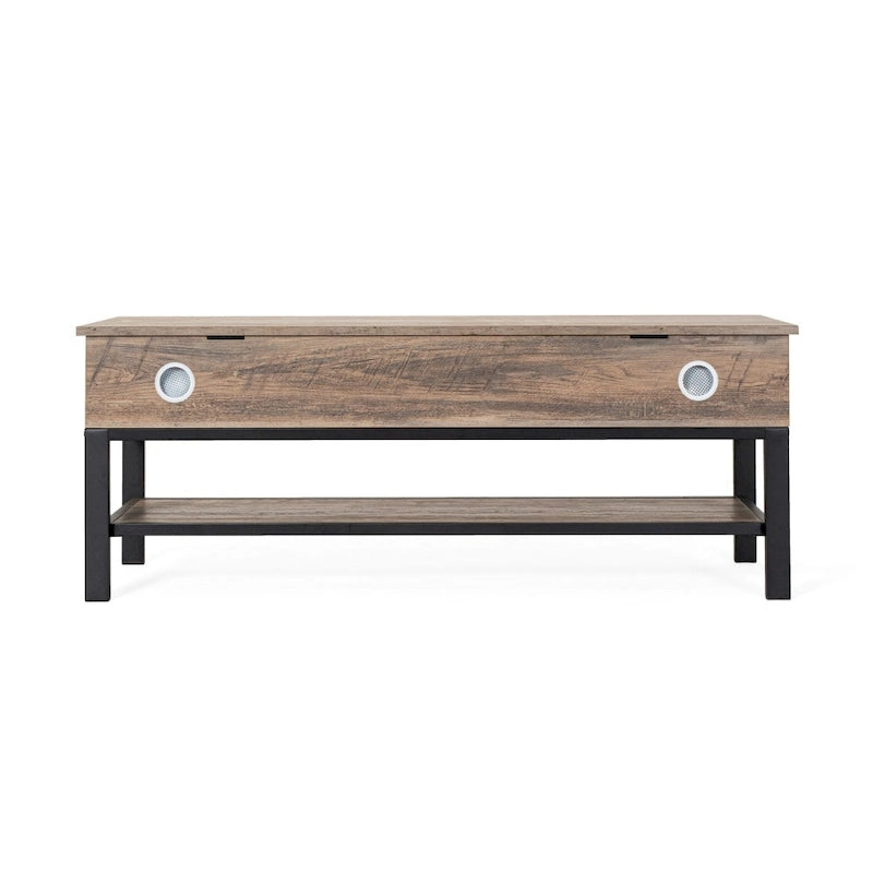 Banc de rangement relevable rustique en chêne/noyer/gris avec étagère inférieure – Style rustique, pour 1 à 2 personnes