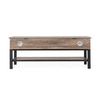 Banc de rangement relevable rustique en chêne/noyer/gris avec étagère inférieure – Style rustique, pour 1 à 2 personnes