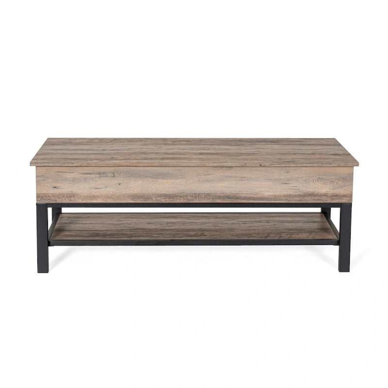 Banc de rangement relevable rustique en chêne/noyer/gris avec étagère inférieure – Style rustique, pour 1 à 2 personnes