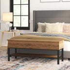 Banc de rangement relevable rustique en chêne/noyer/gris avec étagère inférieure – Style rustique, pour 1 à 2 personnes