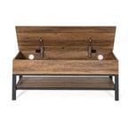 Banc de rangement relevable rustique en chêne/noyer/gris avec étagère inférieure – Style rustique, pour 1 à 2 personnes