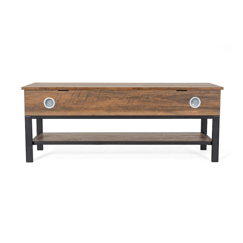 Banc de rangement relevable rustique en chêne/noyer/gris avec étagère inférieure – Style rustique, pour 1 à 2 personnes