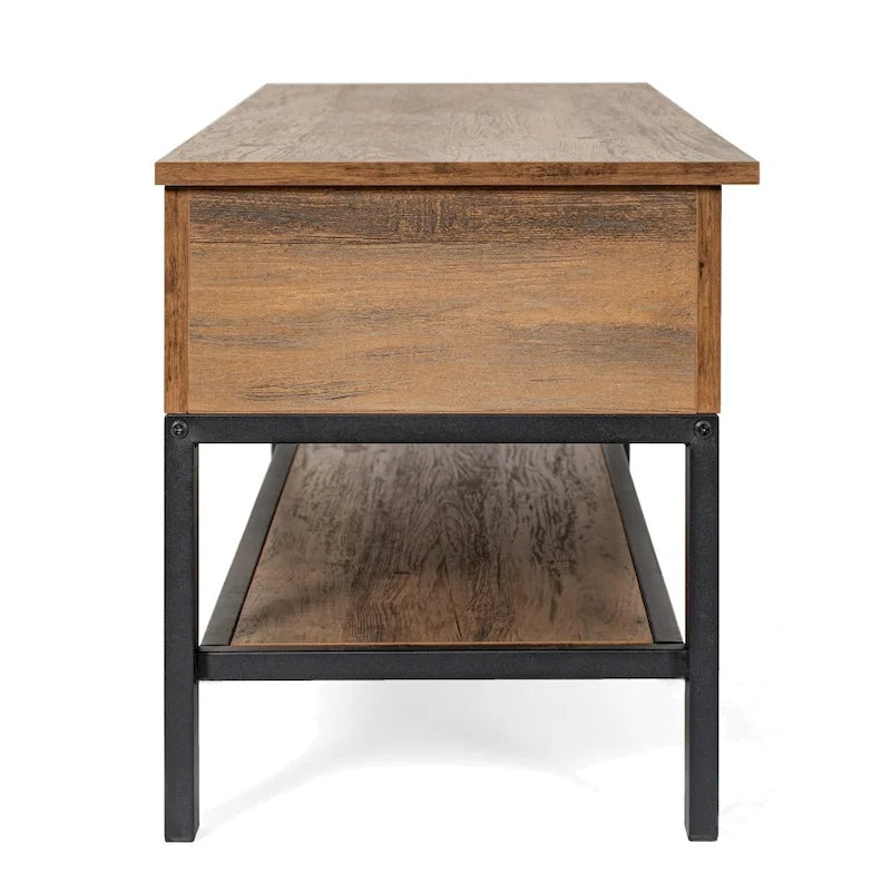 Banc de rangement relevable rustique en chêne/noyer/gris avec étagère inférieure – Style rustique, pour 1 à 2 personnes