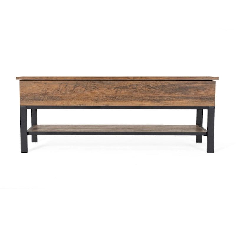 Banc de rangement relevable rustique en chêne/noyer/gris avec étagère inférieure – Style rustique, pour 1 à 2 personnes