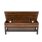Banc de rangement relevable rustique en chêne/noyer/gris avec étagère inférieure – Style rustique, pour 1 à 2 personnes