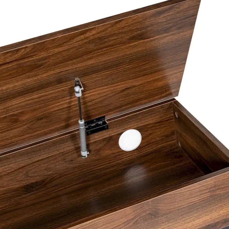 Banc de rangement relevable rustique en chêne/noyer/gris avec étagère inférieure – Style rustique, pour 1 à 2 personnes