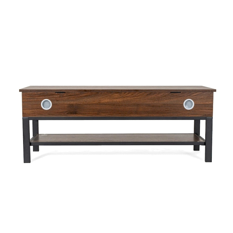 Banc de rangement relevable rustique en chêne/noyer/gris avec étagère inférieure – Style rustique, pour 1 à 2 personnes