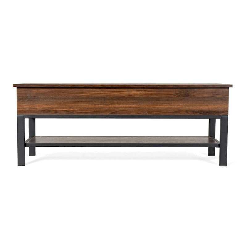 Banc de rangement relevable rustique en chêne/noyer/gris avec étagère inférieure – Style rustique, pour 1 à 2 personnes