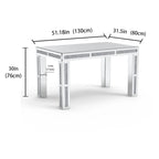Table à manger rectangulaire miroir argenté avec détails en diamant concassé – Peut accueillir jusqu'à 6 personnes