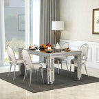 Table à manger rectangulaire miroir argenté avec détails en diamant concassé – Peut accueillir jusqu'à 6 personnes