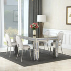 Table à manger rectangulaire miroir argenté avec détails en diamant concassé – Peut accueillir jusqu'à 6 personnes