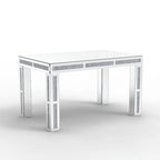 Table à manger rectangulaire miroir argenté avec détails en diamant concassé – Peut accueillir jusqu'à 6 personnes