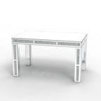 Table à manger rectangulaire miroir argenté avec détails en diamant concassé – Peut accueillir jusqu'à 6 personnes