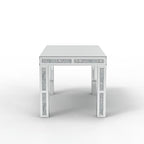 Table à manger rectangulaire miroir argenté avec détails en diamant concassé – Peut accueillir jusqu'à 6 personnes