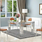 Table à manger rectangulaire miroir argenté avec détails en diamant concassé – Peut accueillir jusqu'à 6 personnes