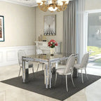 Table à manger rectangulaire miroir argenté avec détails en diamant concassé – Peut accueillir jusqu'à 6 personnes