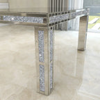 Table à manger rectangulaire miroir argenté avec détails en diamant concassé – Peut accueillir jusqu'à 6 personnes