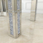 Table à manger rectangulaire miroir argenté avec détails en diamant concassé – Peut accueillir jusqu'à 6 personnes