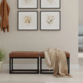 Banc ottoman rectangulaire en similicuir marron vieilli – Style industriel, 1 à 2 personnes