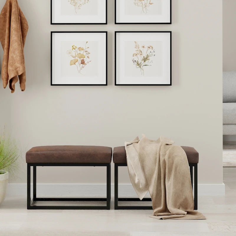 Banc ottoman rectangulaire en similicuir marron vieilli – Style industriel, 1 à 2 personnes