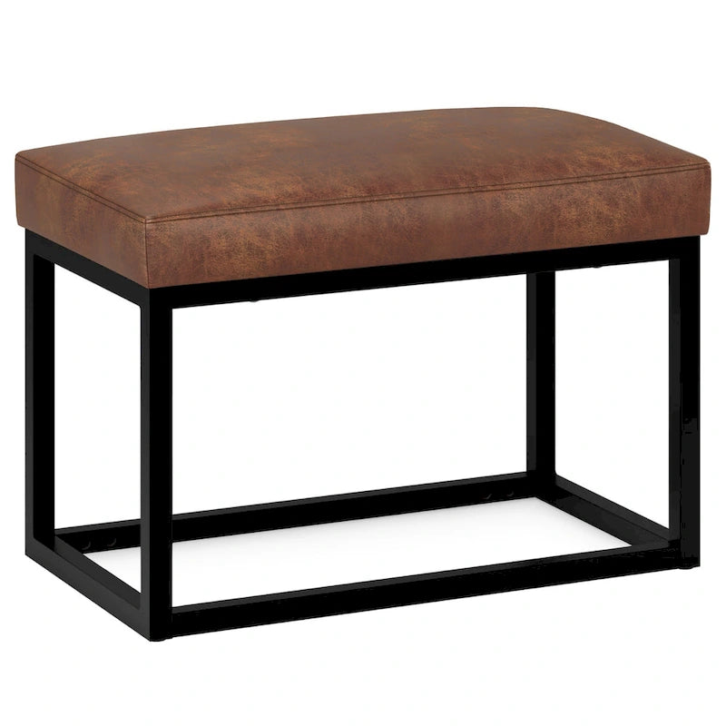 Banc ottoman rectangulaire en similicuir marron vieilli – Style industriel, 1 à 2 personnes