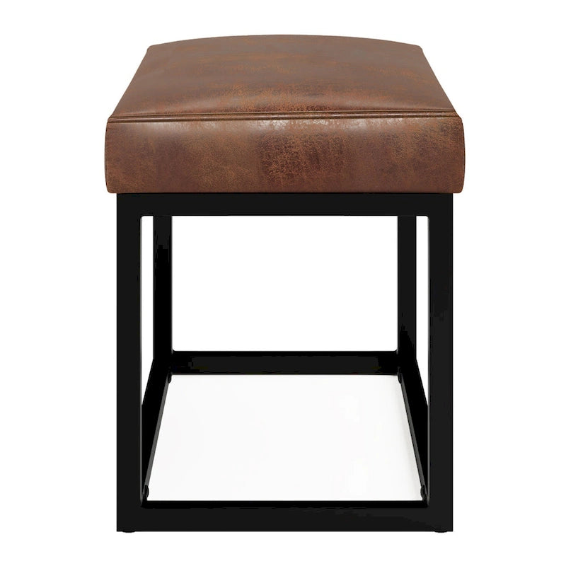 Banc ottoman rectangulaire en similicuir marron vieilli – Style industriel, 1 à 2 personnes