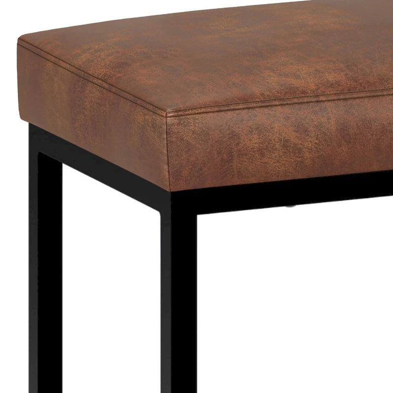 Banc ottoman rectangulaire en similicuir marron vieilli – Style industriel, 1 à 2 personnes