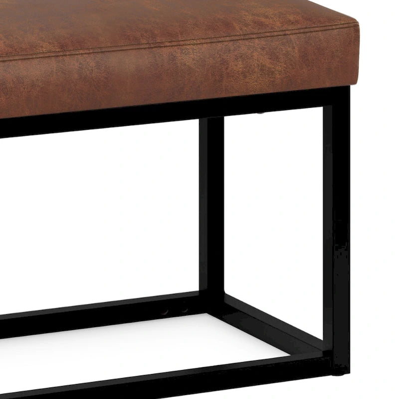 Banc ottoman rectangulaire en similicuir marron vieilli – Style industriel, 1 à 2 personnes