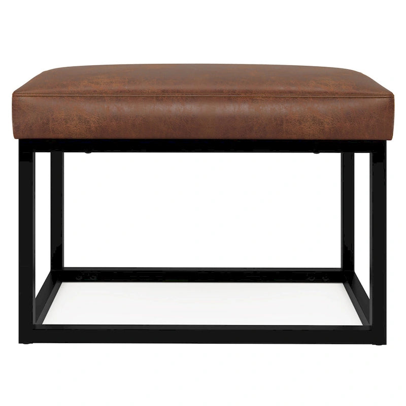 Banc ottoman rectangulaire en similicuir marron vieilli – Style industriel, 1 à 2 personnes