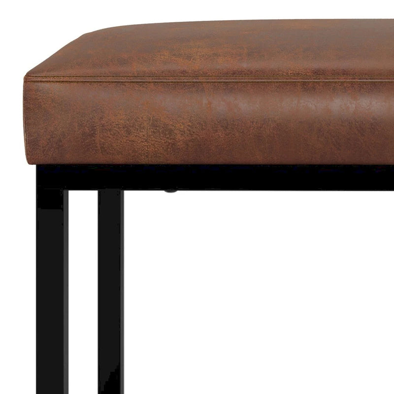 Banc ottoman rectangulaire en similicuir marron vieilli – Style industriel, 1 à 2 personnes