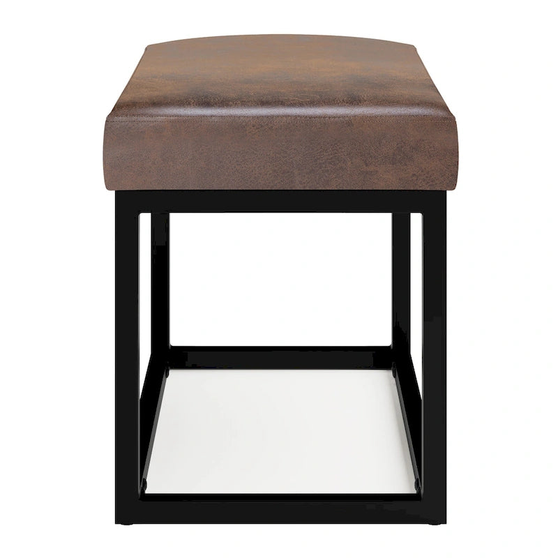 Banc ottoman rectangulaire en similicuir marron vieilli – Style industriel, 1 à 2 personnes