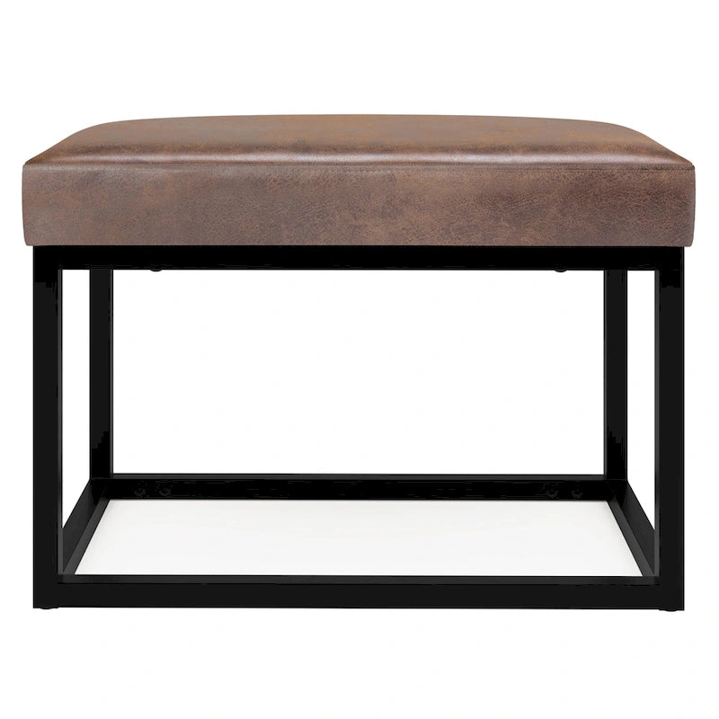 Banc ottoman rectangulaire en similicuir marron vieilli – Style industriel, 1 à 2 personnes