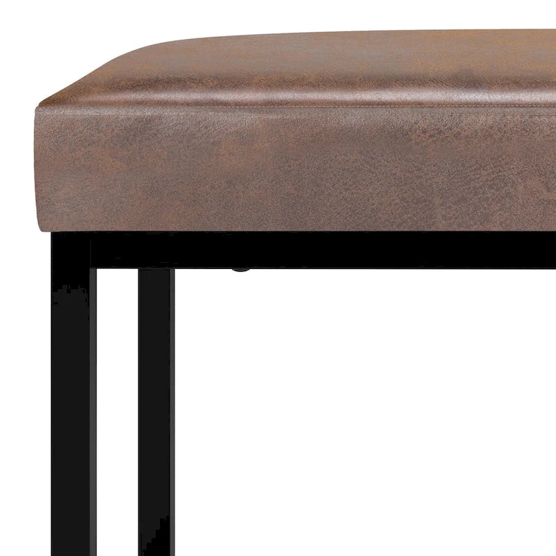 Banc ottoman rectangulaire en similicuir marron vieilli – Style industriel, 1 à 2 personnes