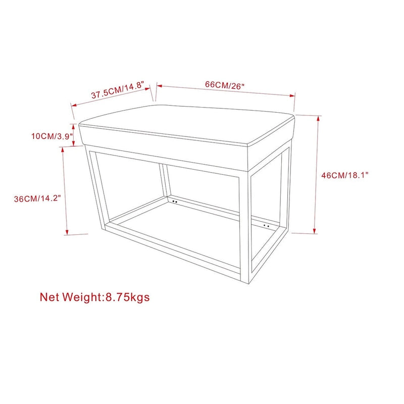 Banc ottoman rectangulaire en similicuir marron vieilli – Style industriel, 1 à 2 personnes