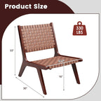 Fauteuil d'appoint sans accoudoirs tissé en similicuir marron de style Mid-Century avec structure en bois d'hévéa – 1 place