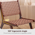 Fauteuil d'appoint sans accoudoirs tissé en similicuir marron de style Mid-Century avec structure en bois d'hévéa – 1 place