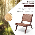 Fauteuil d'appoint sans accoudoirs tissé en similicuir marron de style Mid-Century avec structure en bois d'hévéa – 1 place