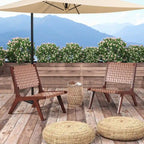 Fauteuil d'appoint sans accoudoirs tissé en similicuir marron de style Mid-Century avec structure en bois d'hévéa – 1 place