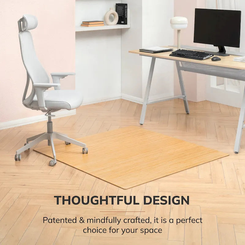 Tapis de chaise de bureau rectangulaire en bambou naturel/cerisier avec envers antidérapant – 152 cm x 122 cm